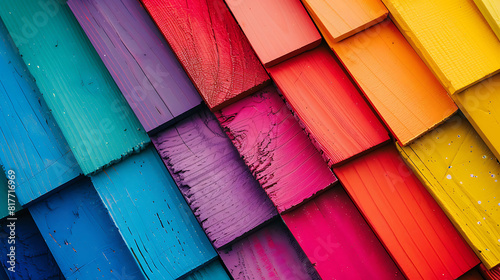 Colorful wooden wall with vibrant texture and patterns photo