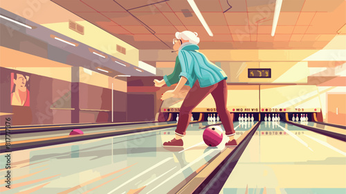 Senior woman playing bowling in club Vector style vector