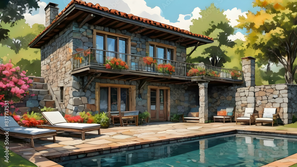 Fototapeta premium House With Pool Real Estate