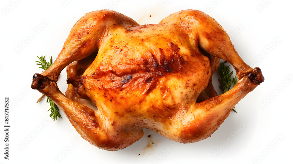 Roasted chicken isolated on white background. Generative AI. Roasted chicken isolated on white background. Generative AI.