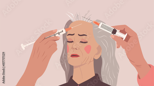 Senior woman with hair loss problem receiving injecti