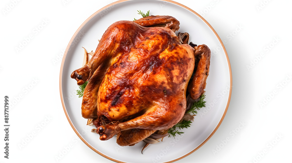 Roasted chicken isolated on white background. Generative AI. Roasted chicken isolated on white background. Generative AI.