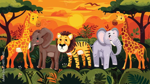 set animal caricature of african safari in color backgroud