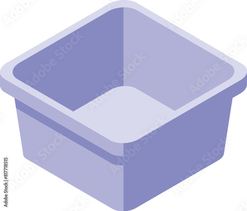 Vector graphic of a purple isometric plastic bin, ideal for organization themes