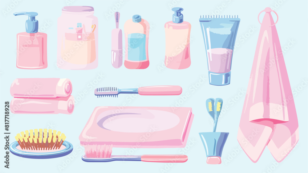 Set of bath accessories on light background Vector style