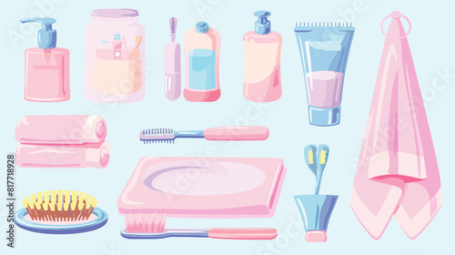 Set of bath accessories on light background Vector style