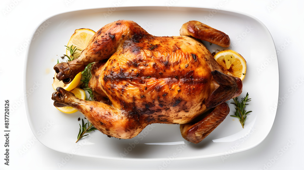 Roasted chicken isolated on white background. Generative AI. Roasted chicken isolated on white background. Generative AI.