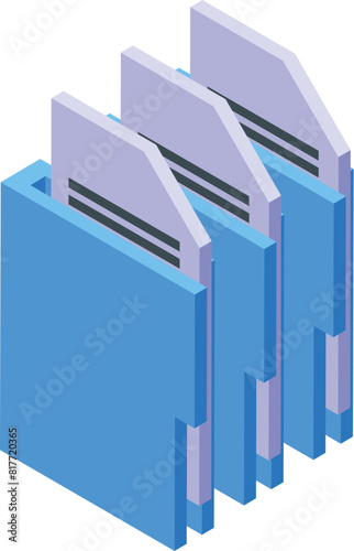 Detailed 3d isometric illustration of blue file folders for organizing and categorizing digital documents in a modern office setting