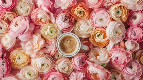 Serene Morning Bliss  A Cup of Coffee on a Pink Canvas