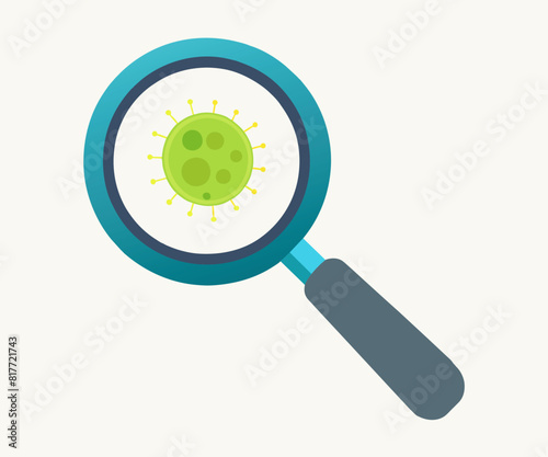 Magnifying glass with germ and bacteria icon