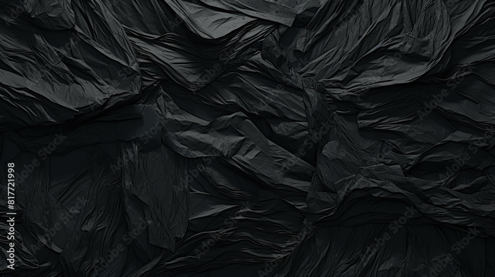 Black textured background with a wrinkled and crumpled surface paper texture Black textured background with a wrinkled and crumpled surface paper texture