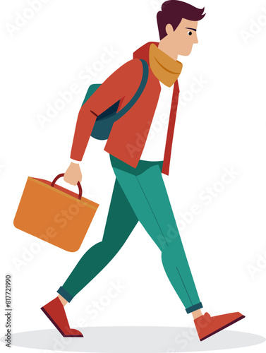 Young man walking and carrying bag