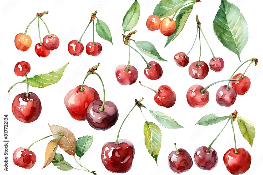 Many cherries on tree branch Many cherries on tree branch