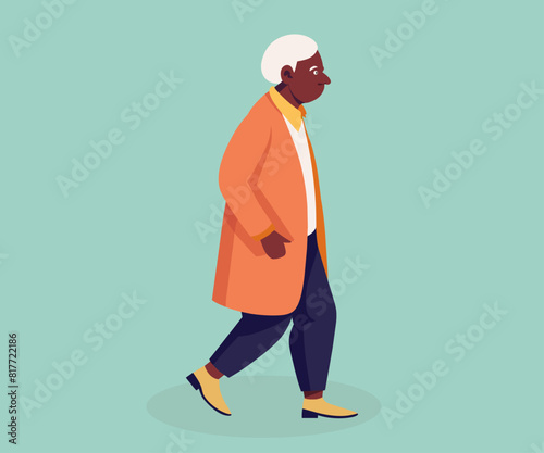 Elderly african man with white hair walking
