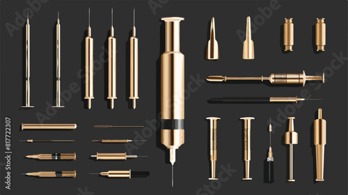 set of golden syringes items Vector style vector design
