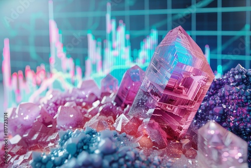 Minerals and stock charts in investment concept