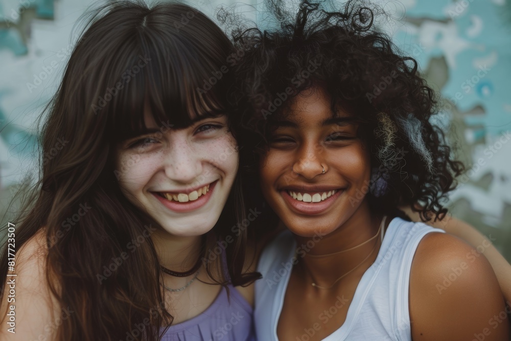 Friends, affection, and hugs in the city during a summer vacation. A healthy, happy relationship with cheerful women embraces love and care. Friends, affection, and hugs in the city during a summer vacation. A healthy, happy relationship with cheerful women embraces love and care.