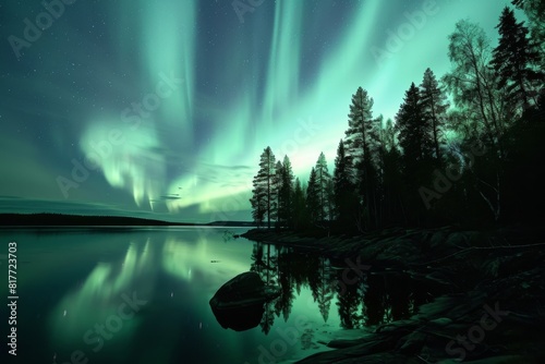 A mesmerizing Northern Lights display in Finland, Ai generated photo