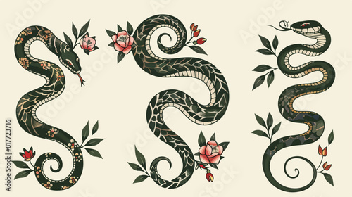 Set of minimalist tattoo of snakes vector illustration