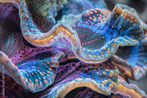 Giant colorful clams that live on the seabed.