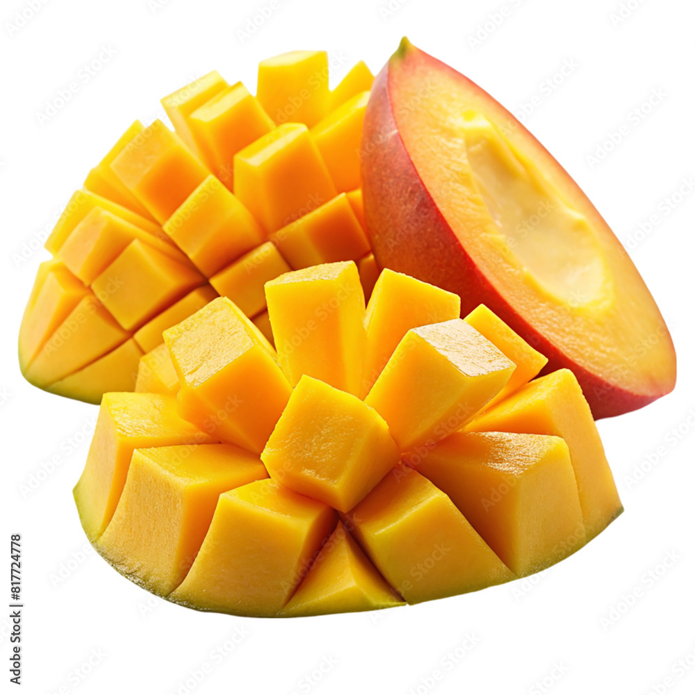 A mango cut into slices isolated on transparent background A mango cut into slices isolated on transparent background