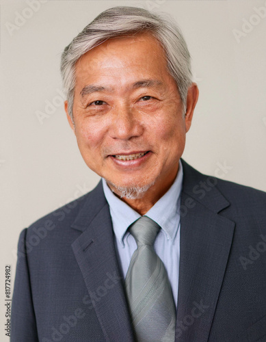 Portrait of a middle-aged Asian businessman in formal attire, AI-generated.