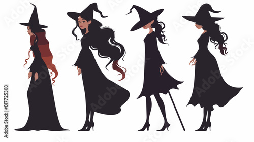 Set of young witch on white background Vector style v