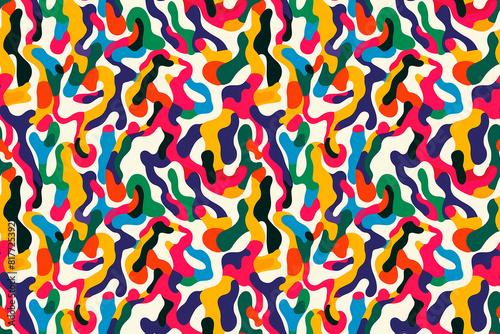 A colorful and abstract pattern of shapes and lines