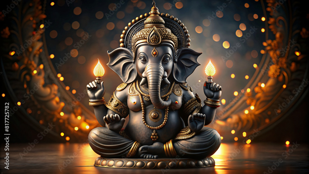 Fototapeta premium statue of buddha god Ganesh with epic light