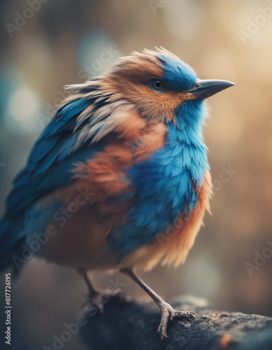 Colorful bird with blue feathers against a soft-focus background  © abu