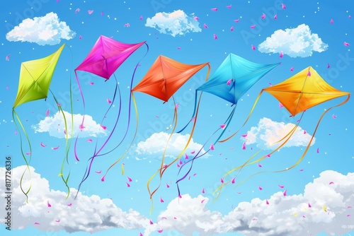 Colorful kite flying celebration of makar sankranti  honoring surya and harvest season photo