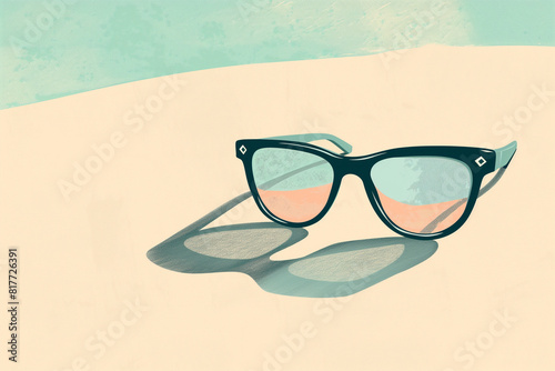 A cartoon drawing of a pair of sunglasses with a blue frame photo