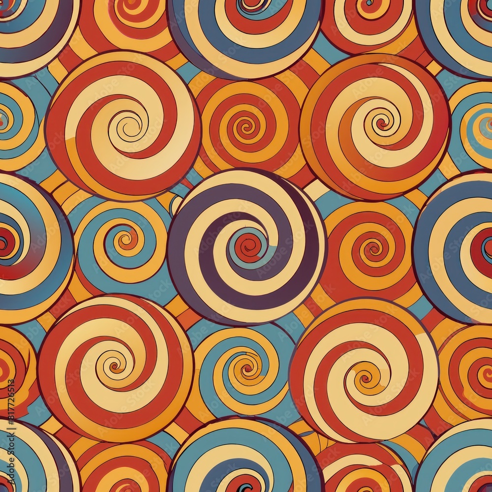 Seamless pattern of groovy retro patterns like swirls and circles, creating a mesmerizing and hypnotic effect on your gift wrap, Generative AI Seamless pattern of groovy retro patterns like swirls and circles, creating a mesmerizing and hypnotic effect on your gift wrap, Generative AI