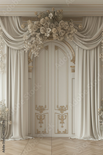 Classic door framed with lavish drapery and florals © grape_vein