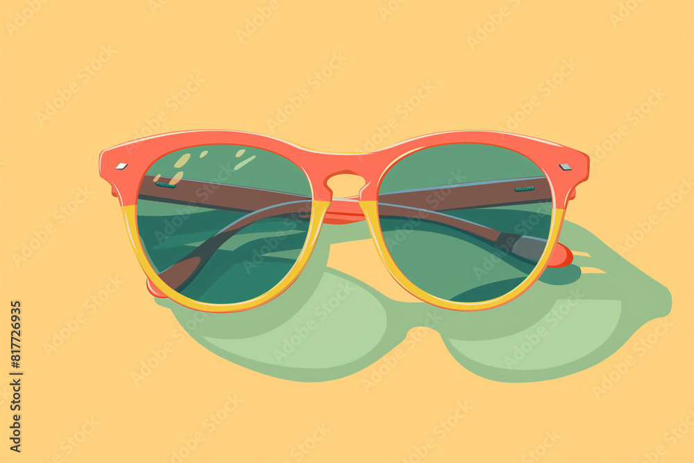 A pair of sunglasses with a yellow and orange frame A pair of sunglasses with a yellow and orange frame
