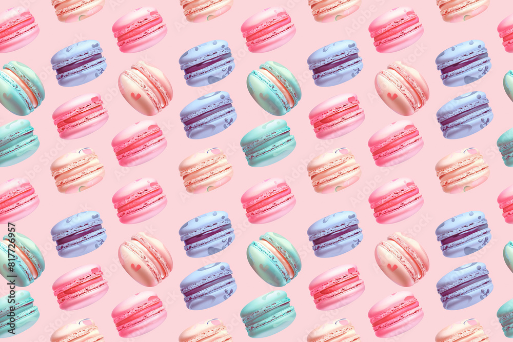 A pattern of pastries with different colors and flavors A pattern of pastries with different colors and flavors