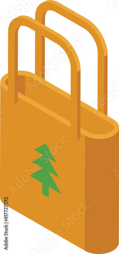 3d illustration of an isometric orange shopping bag with a stylish green tree motif