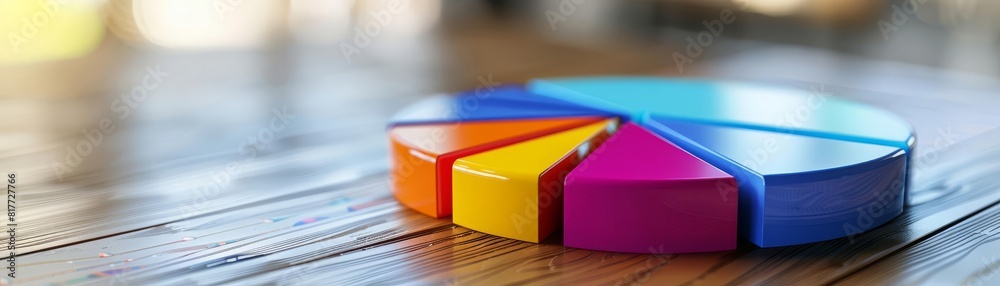 Fototapeta premium 3D pie chart with vibrant segments, perfect for illustrating market share or customer segmentation in a business presentation