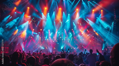 Highenergy scene at a New Years Eve concert with colorful stage lights and a lively audience, illustrating the thrill of the event 8K , high-resolution, ultra HD,up32K HD