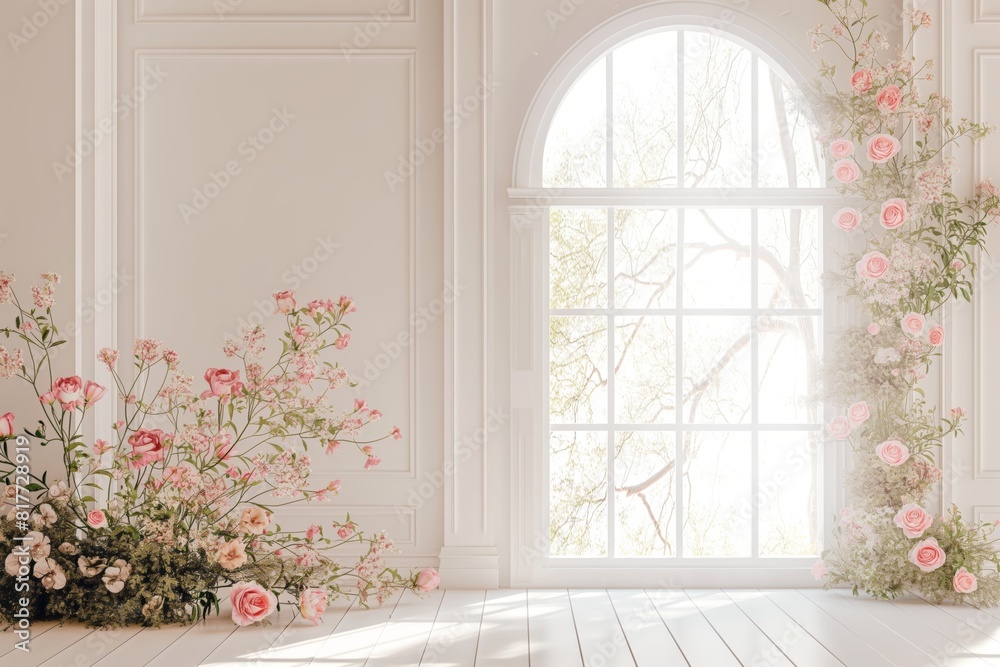 Room with flowers and natural light through window Room with flowers and natural light through window