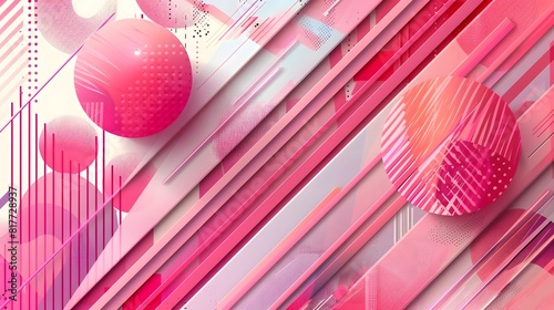 Abstract geometric pink and white design with lines and shapes photo