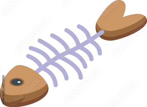 Colorful cartoon fish bone illustration with cute and quirky character design, isolated on white background