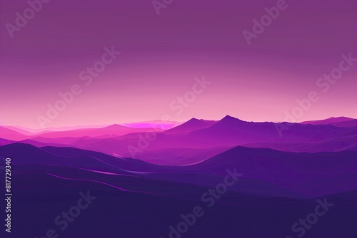 peaceful mountain landscape with layers of silhouettes set against gradient purple sky with sense of calm and beauty