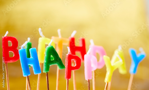 birthday candles on the yellow background