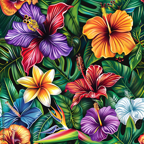 Floral Hawaiian Seamless Pattern