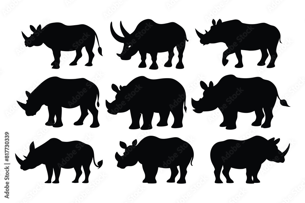 Set of rhino Silhouette Design Vector Illustration on white background