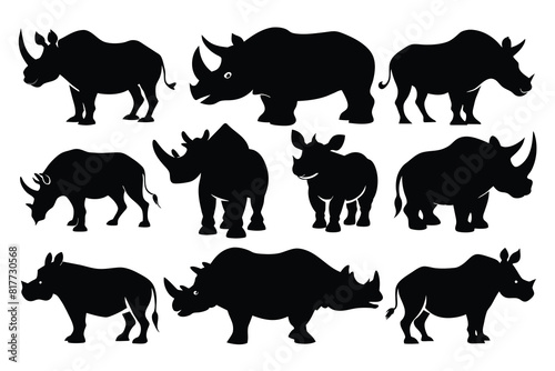 Set of rhino Silhouette Design Vector Illustration on white background