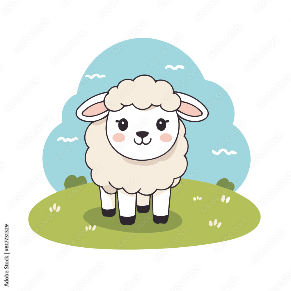Obraz premium Vector illustration of a winsome Sheep for children's literature
