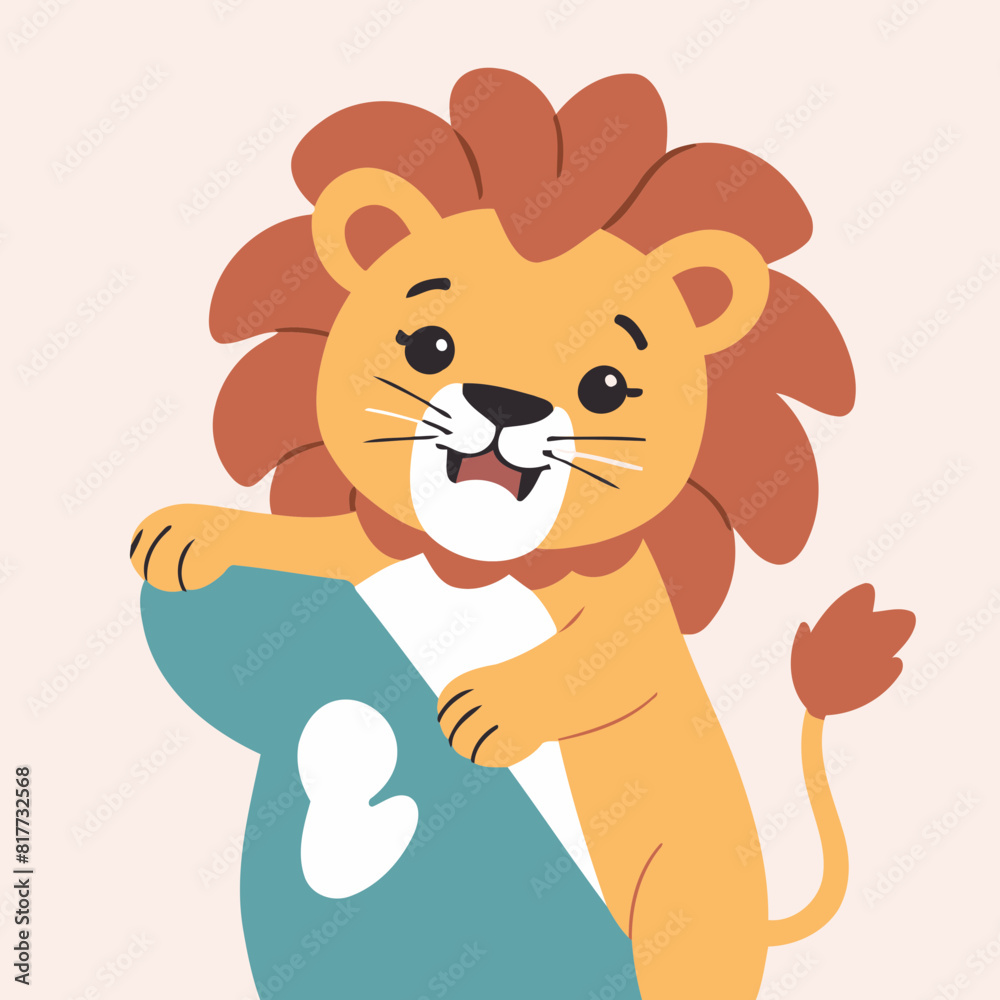 Obraz premium Vector illustration of a cute Lion for children