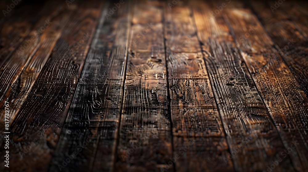 A close-up of a wooden floor with a dark background